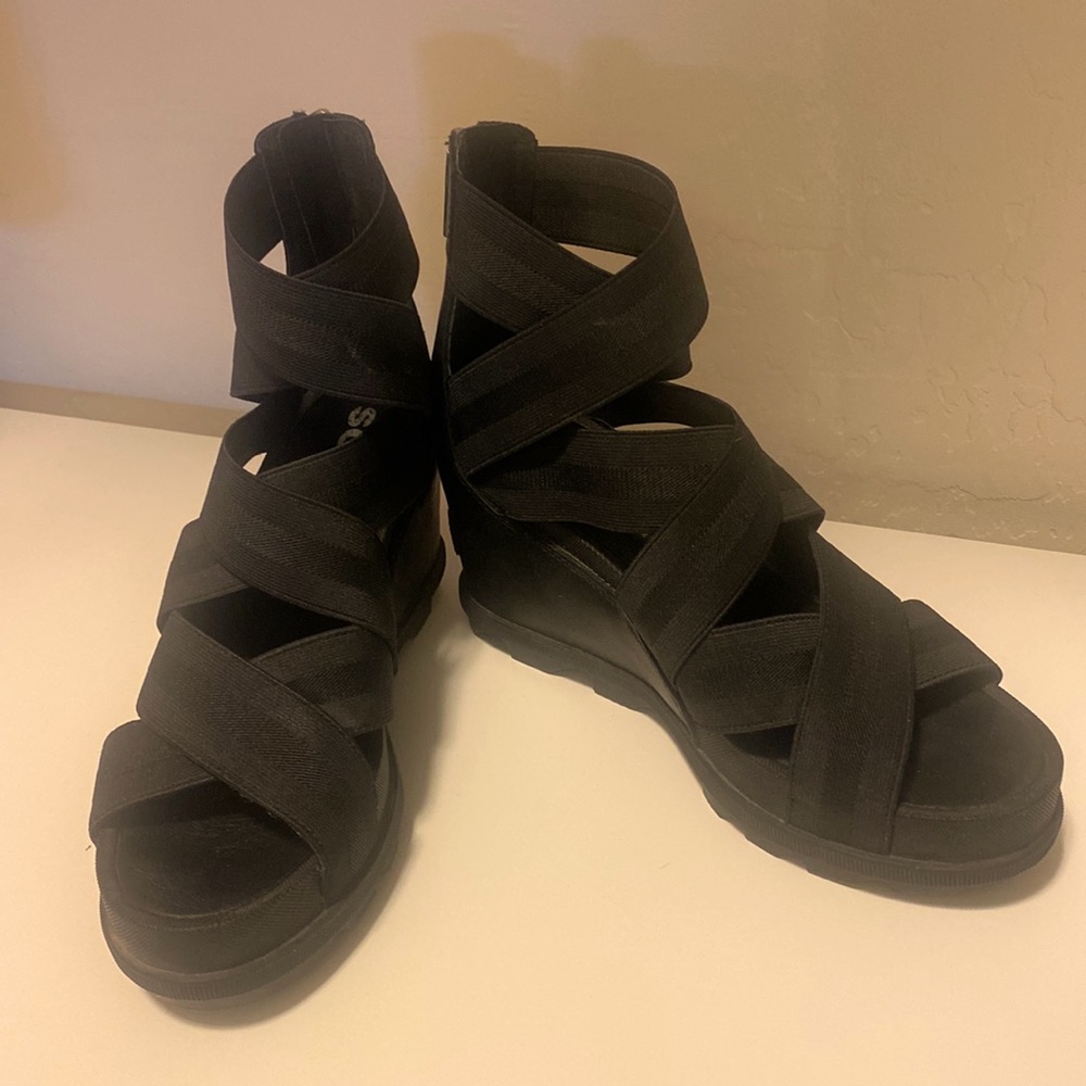 SOREL wedge sandals black